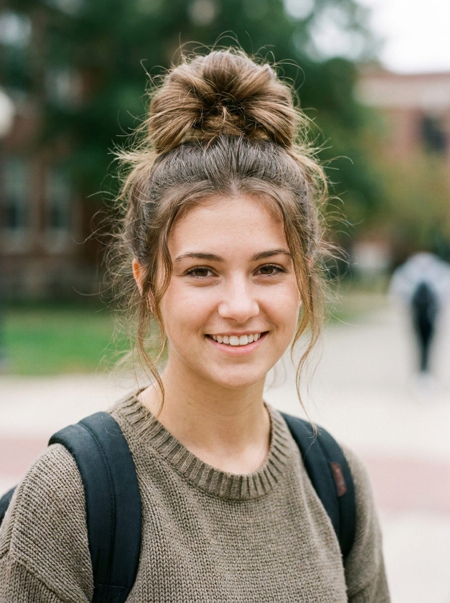 High Messy Bun als Back to School Hairstyles Inspiration 2026